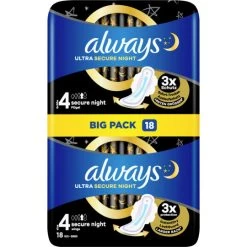 Always® Ultra Secure Night Mit Flügeln Damenbinden Big Pack 18ST